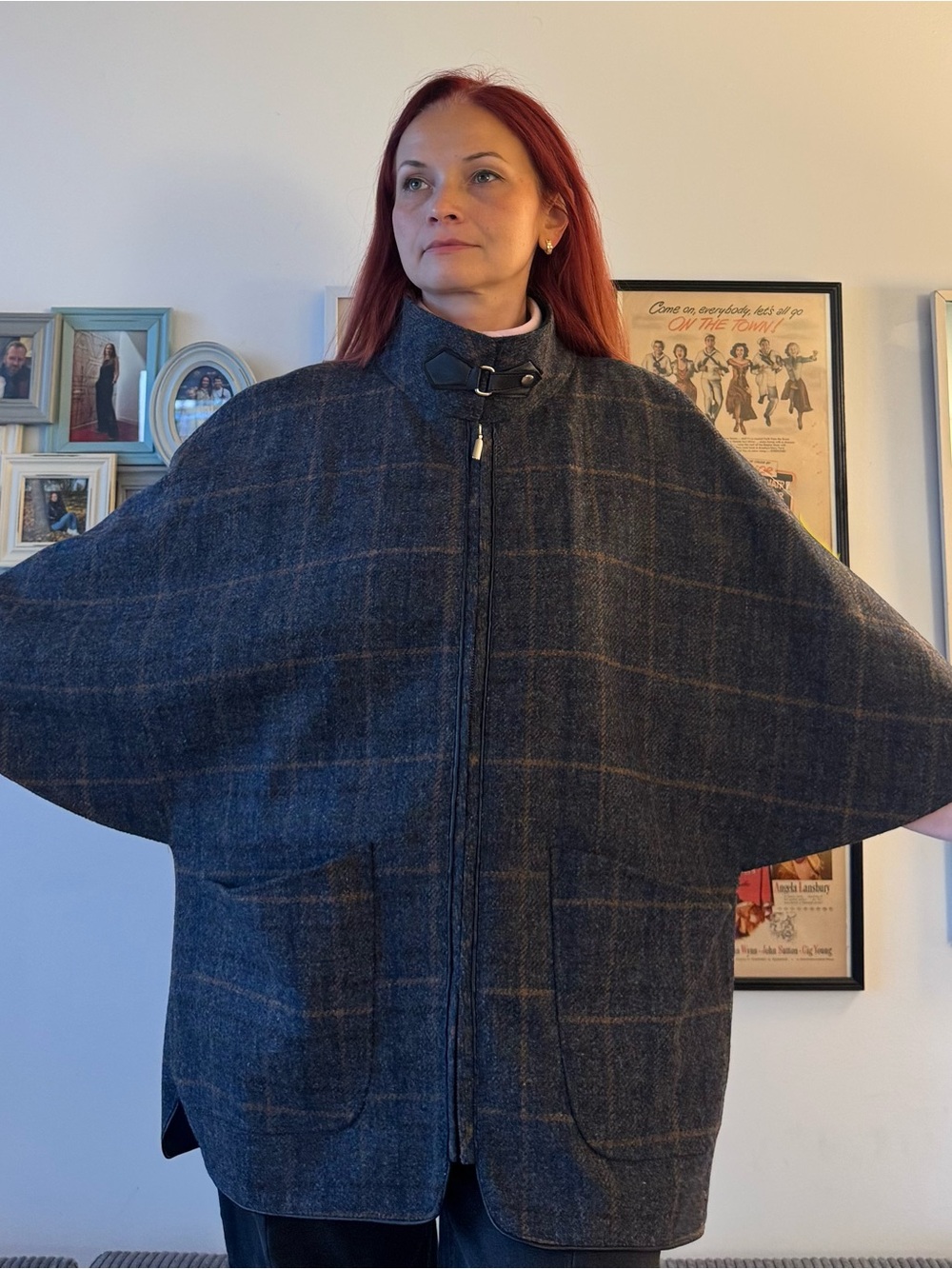 Mucros Weavers Plaid Wool Cape in Blue & Brown